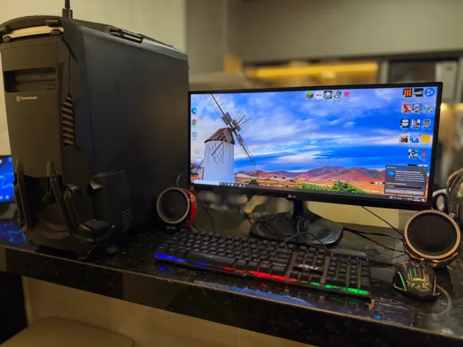 PC Gamer Completo AMD Octa-Core + RX 580 8GB + 16GB RAM + Monitor UltraWide