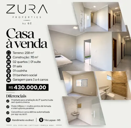 Casa a venda em 3 lagoas 2 quartos 1 suite