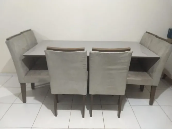 Mesa, vidro com 6 cadeiras