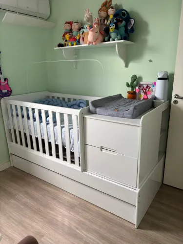 Berço Cama Multifuncional com Cama Auxiliar 2 Gavetas