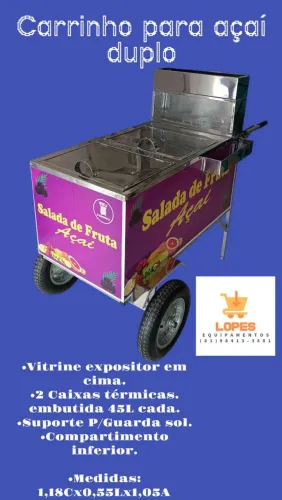Carrinho de açaí inox com caixa térmica individual ou dupla em até 10x sem juros
