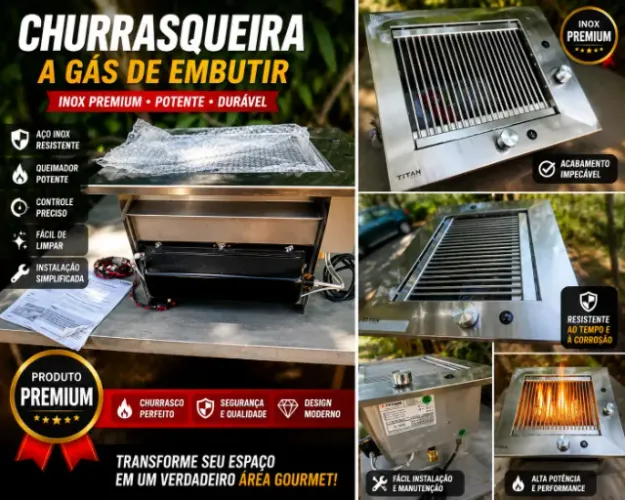 Churrasqueira A Gás De Embutir Titan Inox Premium - Nova