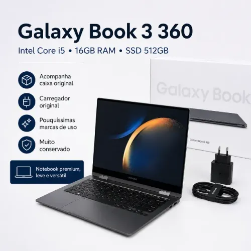Galaxy Book3 360 i5 13ª Geração, 16GB, SSD 512GB, Caixa Original