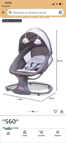 Cadeira De Balanço Para Bebê  Automática  Mastela Com Bluetooth Cinza