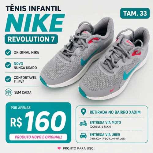 Tênis Infantil Nike Revolution 7 Original Tam. 33 | Novo | Nunca Usado
