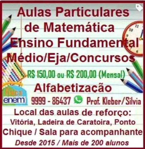 Aulas particulares e reforço de matemática, Física e alfabetização