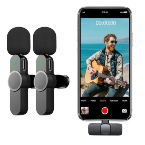 Kit 2 Microfones Lapela 2x1 Sem Fio Type C e ou iPhone iPad Profissional