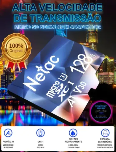 Micro SD Netac 128 GB Classe 10 Ultra High Speed 3 com Adaptador (Novo - Original)