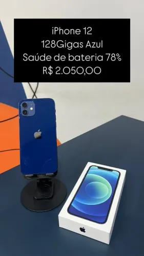 iPhone 12 128GB Azul Saúde de bateria 78% R$ 2.050,00 Semi Novo | Loja Fisica |