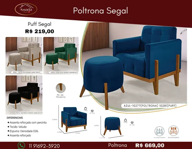 Poltrona Puff Segal Azul (entrega em 3 dias)