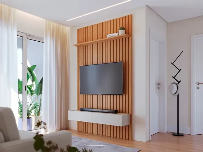 Painel Ripado com Nicho Freijo/Off White A65 