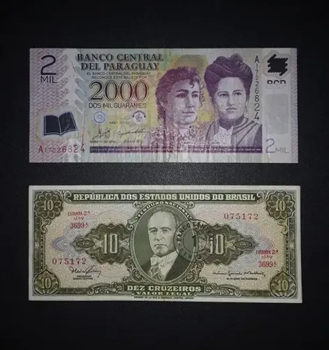 Cedula 10 cruzeiros carimbo 2000 guaranies 