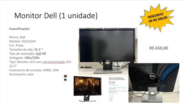 Monitor Dell Se2216hf 21.5 Full Hd Led Hdmi Vga (Usado)