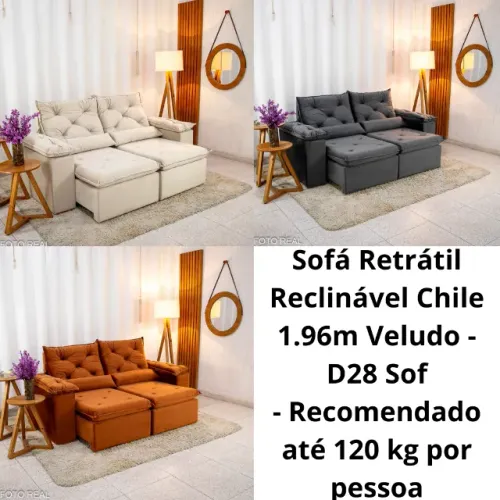 Sofá Retrátil Reclinável Chile 1.96m Veludo - D28 Sof