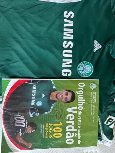 Camisa Palmeiras comemorativa 100 jogos Diego Souza + autógrafo do jogador