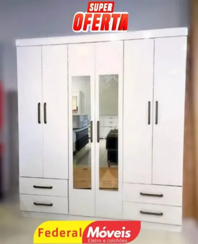 Guarda Roupa 6 Portas, 4 Gavetas e Espelho - Espaço e Elegância para Seu Quarto