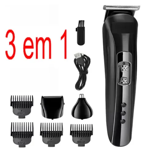 Kit 3 x 1 Aparador de cabelos + Aparador de Pelos Nariz com Bateria Recarregável z1000