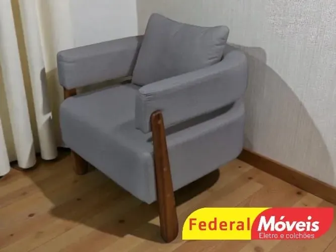 Poltrona em Linho Bege e Cinza ENTREGA HOJE