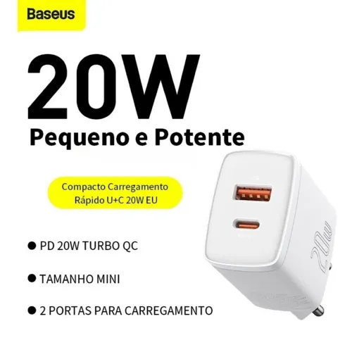 Carregador Iphone Baseus Fonte Com 2 Entradas USB Tipo C e A Samsung Type Celular
