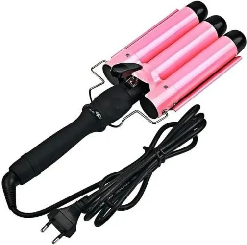 Prancha Modelador de Cabelo Ondulado Cacheado Tri-Ondas Cachos de 2cm | Bivolt | Cor Rosa