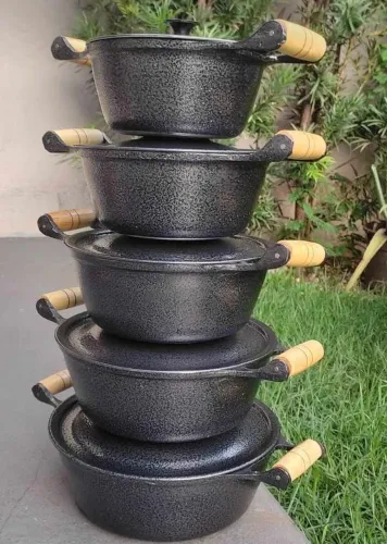 Promoção jogo de 5 panela alumínio batido craquelada