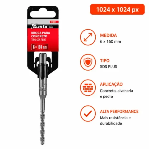 Broca Para Concreto 6 X 160mm Encaixe Sds Plus 1pc Mtx