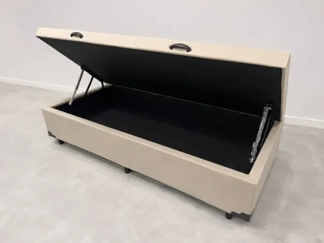 Base Box Baú Solteiro Suede Creme NOVO