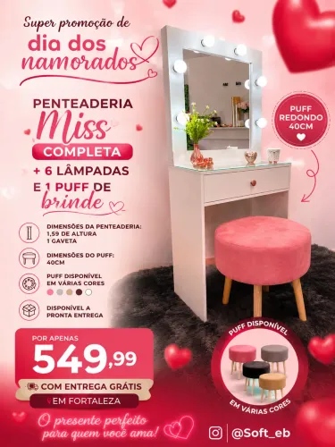 Promoção dia dos namorados: Penteadeira completa a pronta entrega