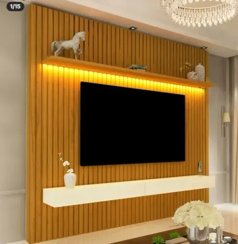 Rack com Painel para TV até 75 Polegadas 100% MDF Ripado com LED e 2 Gavetas 250CMX184CM N