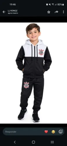 Conjunto Infantil agasalho Juvenil Capuz Corinthians