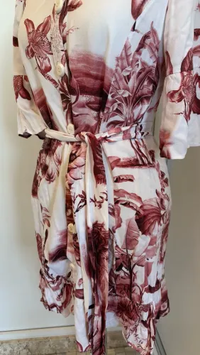 Vestido Maria Filó Estampado com Faixa Tamanho G