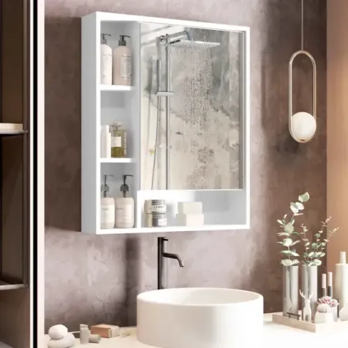 Armário Suspenso Espelheira 1 Porta com Espelho Olimpia Rede Móveis Branco