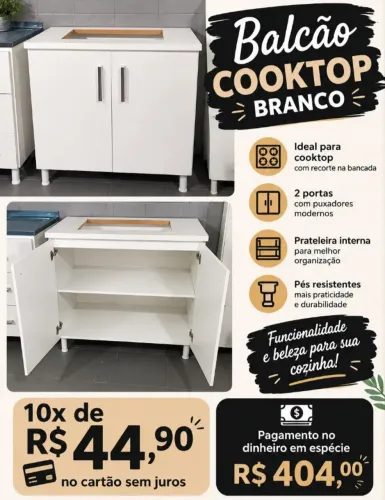 Balcão Cooktop em MDF ... recorte pra fogão de 4 Bocas