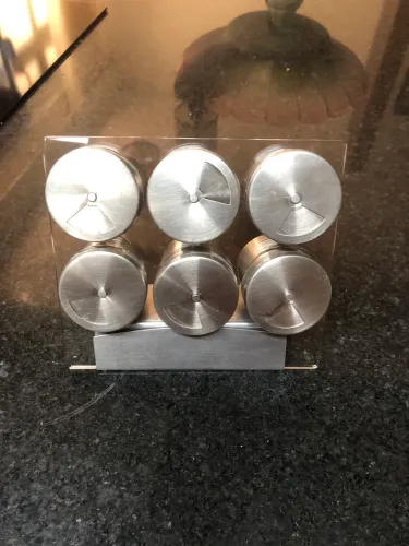 Porta-Temperos / Condimentos De Vidro E Inox Com Suporte - 6 Potes.