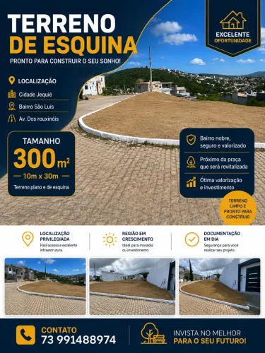 Terreno de Esquina 300 m² no Bairro São Luís - Jequié | Excelente Localização