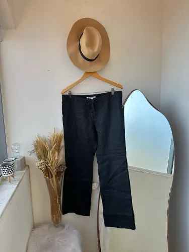 calça saída de praia zara basic em 100% linho tam g