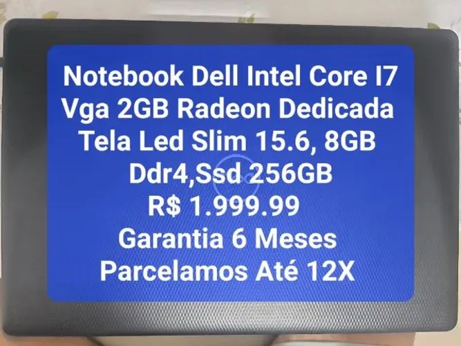 Notebook Dell Intel Core I7,Vga 2GB Radeon Dedic.,8GB Ddr4,Ssd 256GB,Tela 15.6'' - Garanti