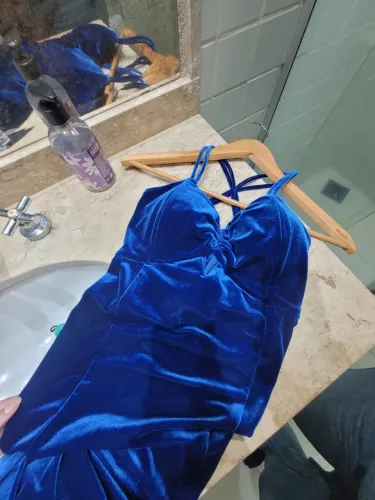 Conjunto Festa 2 em 1: Vestido Longo + Bolero em Veludo Azul Royal