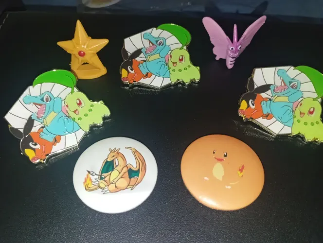 Broches + Bonequinhos Pokémon Charizard Charmander totodile Chikorita 