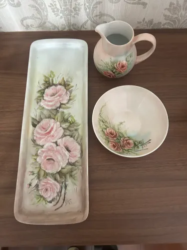 Kit porcelana pintado a mão ano 77 antiquario relíquia raridade colecionador