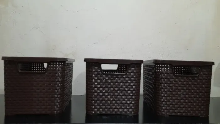 Kit com 4 caixas organizadoras Rattan - marrom