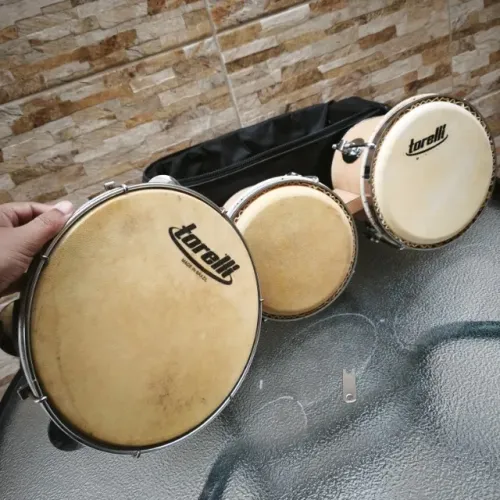 intrumentos de percussão bongô + pandeiro torelli de couro bongo