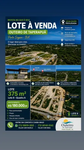 Terreno no condomínio Outeiro Taperapuã em Porto Seguro lote 8 quadra A (375 metros) 