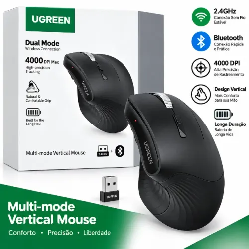 Mouse Vertical Ergonômico Sem Fio (bluetooth+wireless) - Ugreen
