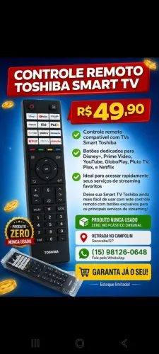 Controle Remoto Original Toshiba Smart TV Novo no Plástico - R$ 49,90