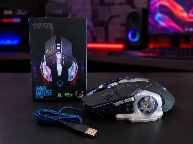 Mouse Gamer com Fio USB RGB 4800 DPI 6 Botões