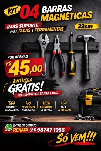 Kit 04 Barras Magnéticas Ferramentas 32cm