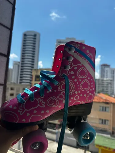 Patins Quad Estampado Rosa com Capacete