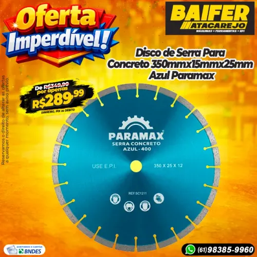 Disco de Serra Para Concreto 350mmx15mmx25mm Azul Paramax