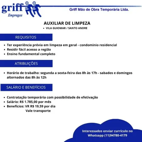 Vaga: Auxiliar de Limpeza (Condomínio)